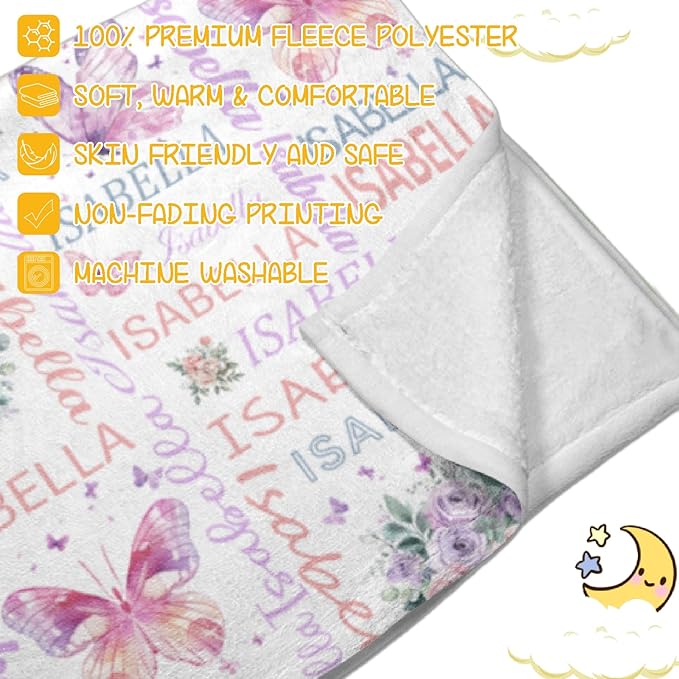 Personalized Baby Blanket- Printed in USA-Custom Baby Blanket with Name for Girls and Boys, Super Soft Plush Fleece, Personalized Baby Gifts