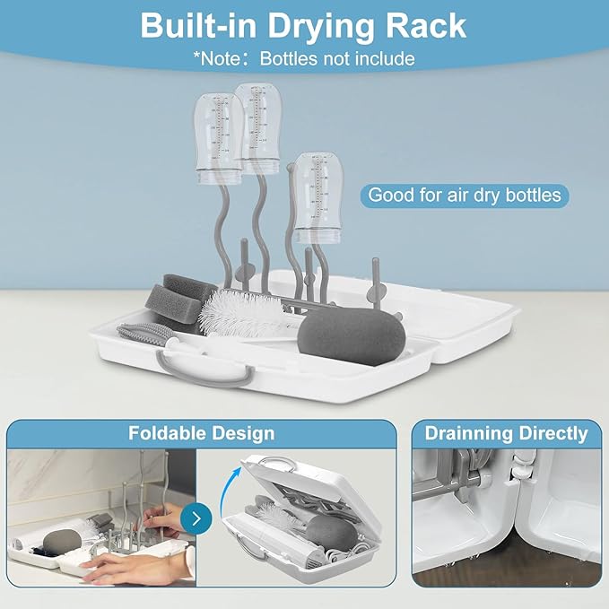 Yoobao Electric Baby Bottle Cleaner Kit, Rechargeable Travel Bottle Cleaner Set with Drying Rack, 3 Speed Cleaning Modes, Nipple, Straw, Sponge Brush, Ideal Present for After Birth Moms