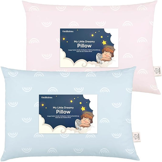 KeaBabies 2-Pack Toddler Pillow 13x18 - Soft Organic Cotton Kids Travel Bed Pillows for Sleeping, School, Nap, Machine Washable, Toddlers 2 to 5, Pillowcase Sold Separately (Pastel Rainbow)