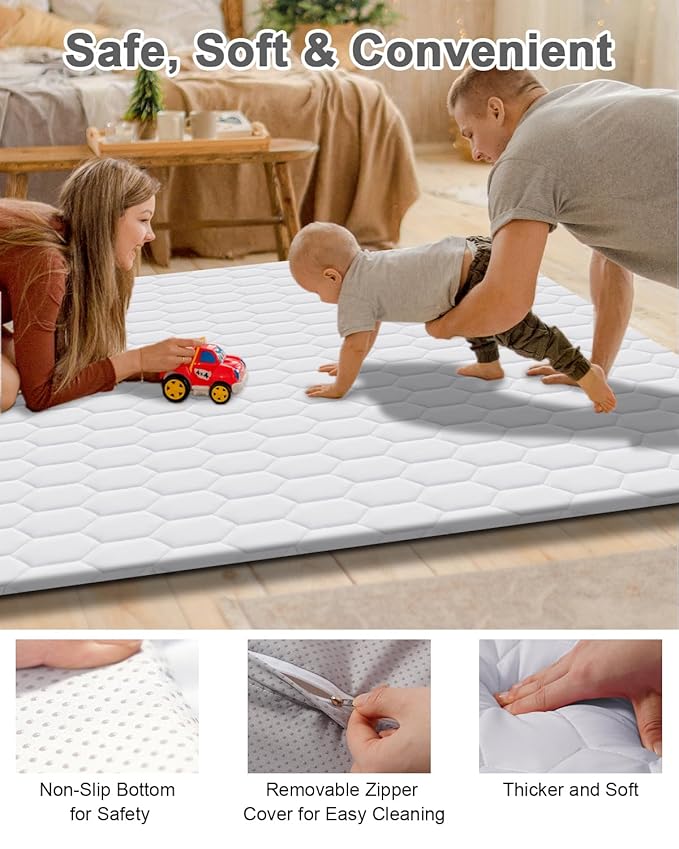 Premium Foam Baby Play Mat 71" x 59" with Removable Cover, Extra Extra Thick Padding Playpen Mat, Non-Slip Floor Mat, Stylish & Easy to Clean for Crawling Baby, Infants & Toddlers, Grey