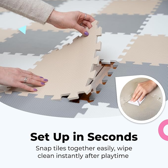 MioTetto Baby Play Mat, Comfortable Tummy Time Mat – Portable Foam Floor Tiles, Safe baby mat for floor for Crawling & Development, Soft play mat for babies 0-6 months, Stylish interlocking foam tiles