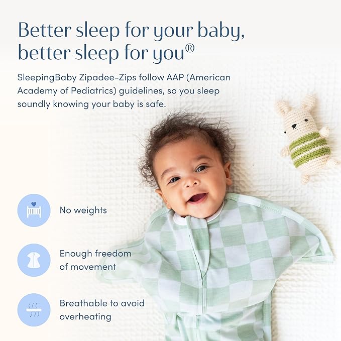 SleepingBaby Zipadee-Zip Transition Swaddle - Cozy Baby Swaddle Blanket with Zipper Convenience - Roomy Wearable Blanket for Easy Diaper Changes - Sea Green/Blue, Small (4-8 Month)