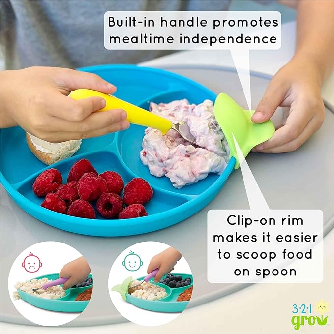 Silicone Easy Scoop & Hold Plate Set - Baby and Toddler Training Plates with Clip-On Rims for Easy Scooping, Self-Feeding and Baby Led Weaning, 6+ months (Watermelon)