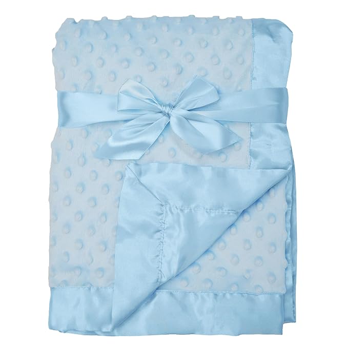 American Baby Company Heavenly Soft Chenille Receiving Blanket, 2-Layer Design with Minky Dot & Silky Satin, Blue, 30" x 40" for Boys and Girls