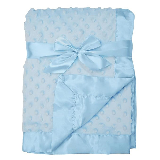 American Baby Company Heavenly Soft Chenille Receiving Blanket, 2-Layer Design with Minky Dot & Silky Satin, Blue, 30" x 40" for Boys and Girls