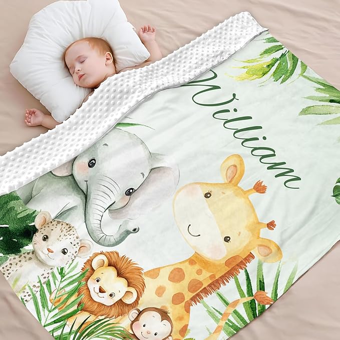 Personalized Baby Blankets for Girls & Boys - Super Soft Easter Blanket with Thick Double-Layer Dotted Backing, Personalized Baby Gifts for Baby Shower from Grandma (Green-A, Customize Now)