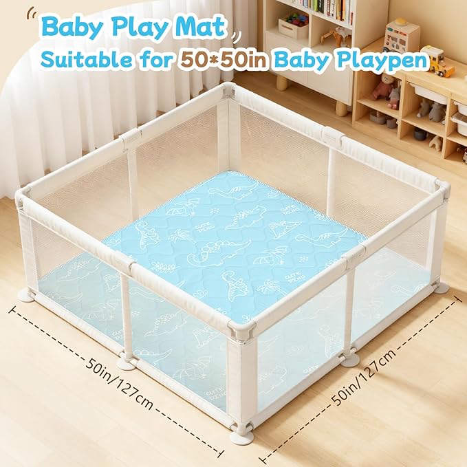 Baby Play Mat for Floor,Soft 50x50 Playpen Mat,Thick Foam Cushioned Playmat for Tummy Time,Safe Non-Slip Backing for Crawling for Kids Toddlers Infants,Graffiti Dinosaurs