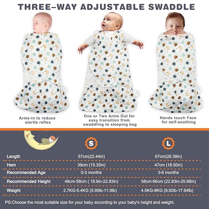 Swaddle-Blanket Baby Girl & Boy Swaddles Newborn Infant Transition 100% Cotton Wrap Blankets, 3-Way Adjustable Wearable Blanket, TOG 1.0 (Owl 0-3 Month)