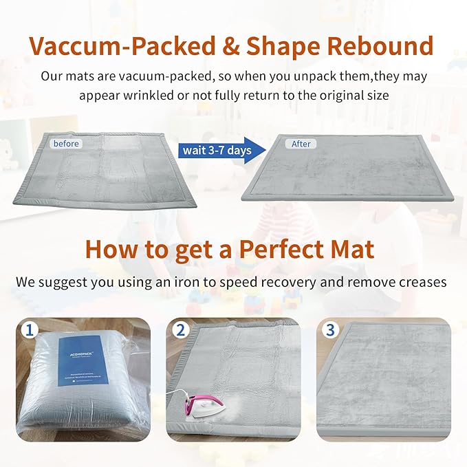 ACOMOPACK Baby Play Mat for Floor,1.3" Thick Memory Foam Area Rug for Living Room,Soft Velvet Crawling with Non-Slip Bottom for Kid,Toddler,79"×157" Tummy Time Nursery Rugs,Yoga（Light Grey）