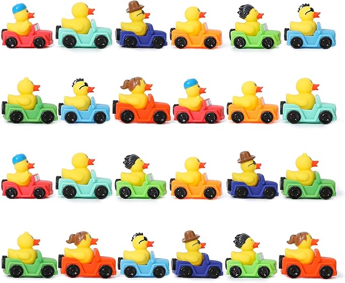 XY-WQ 24 Pack Jeep Rubber Ducks - 3" Bulk Floater Ducks for Kids - Vehicle Shaped - Baby Bath Toy Assortment - Party Favors, Birthdays, Bath Time & More (8 Varieties)