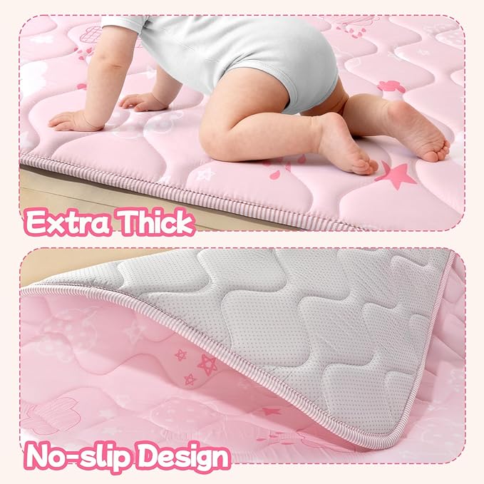 Baby Play Mat for Floor,Soft 50x50 Playpen Mat,Thick Foam Cushioned Playmat for Tummy Time,Safe Non-Slip Backing for Crawling for Kids Toddlers Infants,Pink Clouds