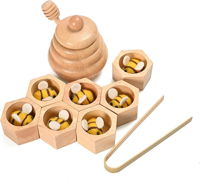 Sorting Stacking Wooden Toys for Toddlers, Montessori Toys for Toddlers, Sensory Bin Tool Toy, Wood Bee Hive, Fine Motor Skill Tactile Toy, Early Learning Educational Gift for Kids
