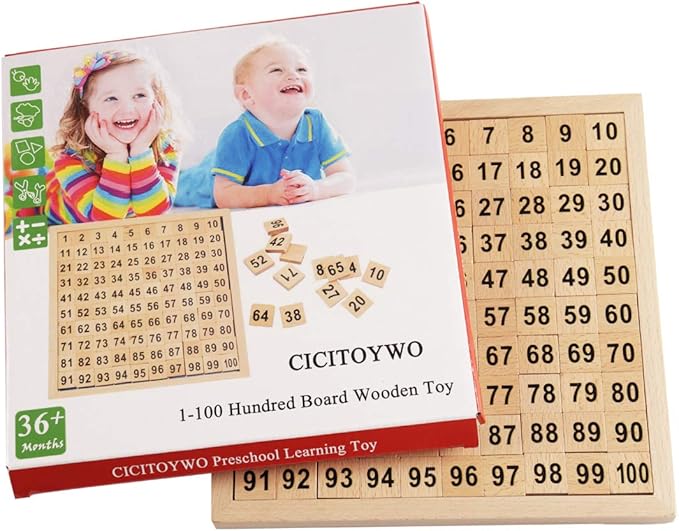 Wooden Hundred Board Montessori Math Counting Toys, 1-100 Numbers Kindergarten Preschool Learning Educational Game for Toddler Kids (Hundred Board)
