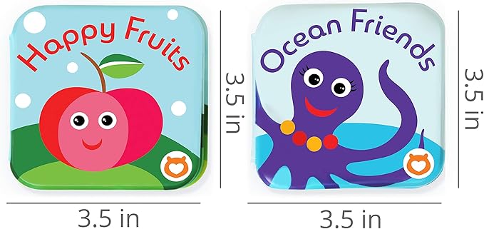 Floating Baby Bath Books - Bath Books for Babies, Infants - Waterproof, Mold-Free Bath Toys for Learning & Early Education (Set of 2 - Fruits & Sea Animals)