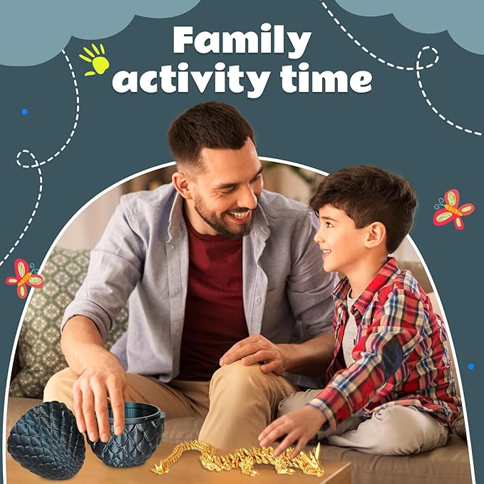 Large Dragon Eggs with Dragon Inside, 3D Printed Surprise Funny Gifts for Kids, Articulated Dragon Fidget Toys for Adults, Executive Desk Toys Office Room Décor (Shiny Black)