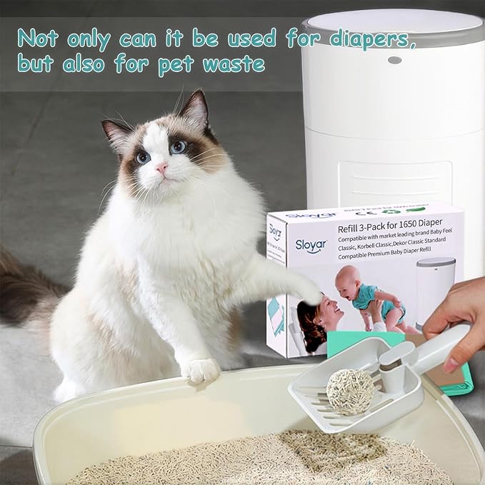 Refill Diaper Pail Bags Compatible with Dekor Classic Diaper Pails | 3 Pack | Diaper Pail Refills with Powerful Odor Elimination | Baby Powder Fragrance | Holds up to 1650 Diapers.