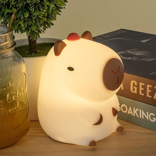 LED Squishy Animal Night Light - 2 Level Dimmable Nursery Lamp for Kids, Rechargeable Touch Lamp, Cute Dorm Decor - Perfect Baby Boys Girls Gift (Kapibala)