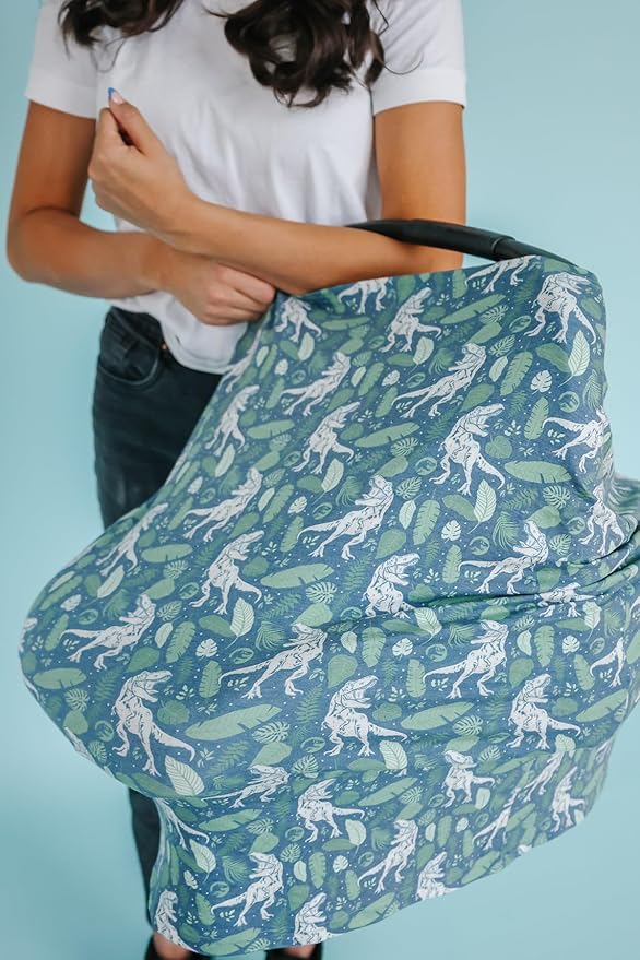 Copper Pearl Baby Car Seat Cover Canopy and Nursing Cover Multi-Use Stretchy 5 in 1 Gift 'Jurassic Park' - One Size