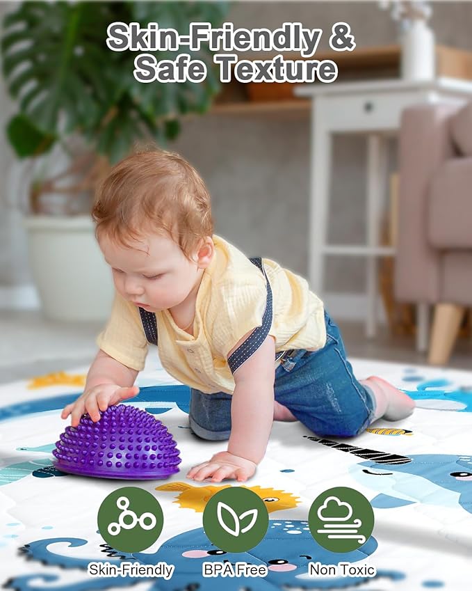 Premium Foam Baby Play Mat 47x47 – Removable & Machine Washable Cover, Extra Thick Padding Playpen Mat, Non-Slip Crawling Mat, Easy to Clean for Infants, Toddlers & Babies