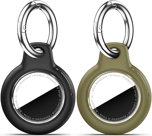 Upgrade Waterproof 2 Pack Airtags Holder with Apple Airtags Keychain, Hard PC Air Tag Case, Anti-Scratch & Shock Air tag Holder, Men's Women's Keyrings & Keychains-Black+Army Green