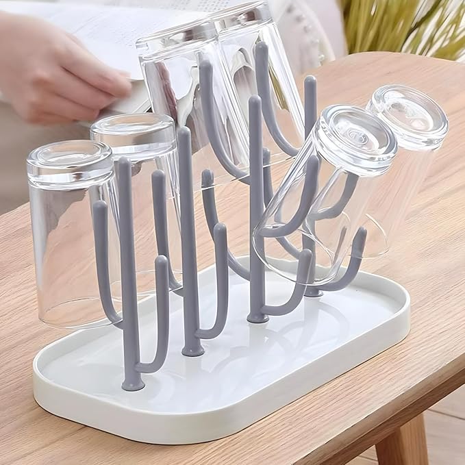 Baby Bottle Drying Rack with Base, Creative Tree Branch Baby Bottle Dryer Holder for Bottles, Teats, Cups, Pump Parts and Accessories (Gray)