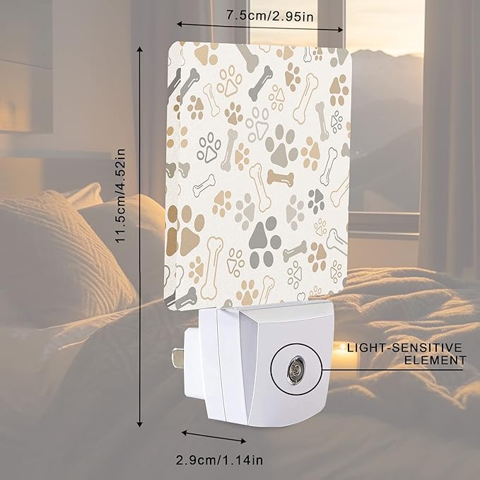 Dog Cat Paw Print Bones Night Light Plug-in LED Nightlights Auto Sensor Night Lamp Dusk-to-Dawn Lamp Home Decor for Nursery Children Girls Boys