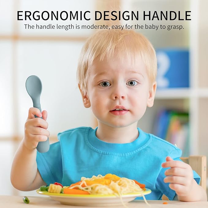 ME.FAN Silicone Baby Feeding Spoons [6 Pack] - First Stage Infant Spoons, Training Spoon for Self Feeding Babies and Toddlers