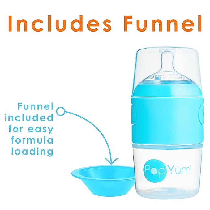 PopYum 9 oz Blue Anti-Colic Formula Making/Mixing/Dispenser Baby Bottles, 2-Pack with #2 Medium Flow Nipples, 260 ml, BPA-Free, Natural Latch