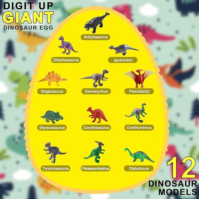 EARTH'SCODE Jumbo Dinosaur Eggs Excavation Dig Kit, Dino Egg with 12 Unique Dinosaurs Toys Inside, Discover Dinosaurs Archaeology Science STEM Crafts Best Holiday & Birthday Gifts for Boys & Girls