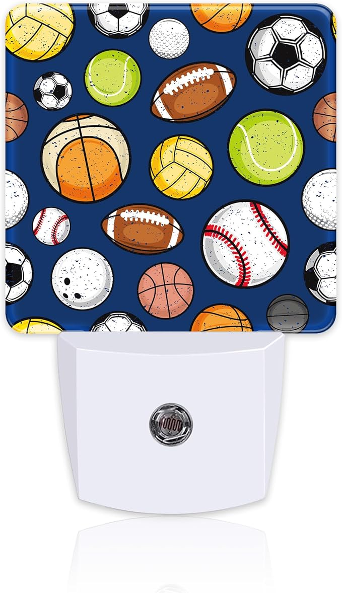 Retro Sports Balls Night Light, Colorful Balls Dusk to Dawn Night Light Plug in,0.5w Energy Saving Sleep Friendly NightLight for Kids Boys Girls Home Bedroom Living Room Kitchen Decor