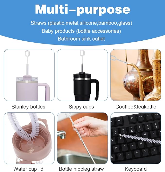 4Pcs Brush to Clean Straws, Drinking Straw Cleaning Brush, Flexible Tip Tools for Tumblers Water Bottles Sippy Cups (4 Sizes)