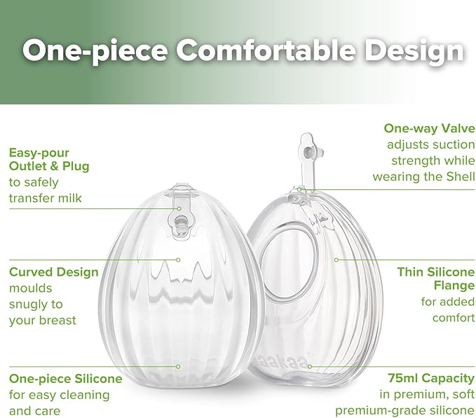 haakaa Wearable Silicone Breast Pump with Steriliser Bag, 2-in-1 Hands-Free Passive Breast Milk Catcher for Nursing Mom, Breastfeeding Essentials, 2-Pack 75ml Pumps & 1 Steriliser Bag, Frosted