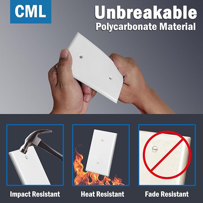 CML Oversized Blank Wall Plate, 6 Pack Jumbo Blank Outlet Covers, 1-Gang No Device Switch Plates, Over-Size 3.5” x 5.5”, Impact Resistant, Gloss White, ETL Listed