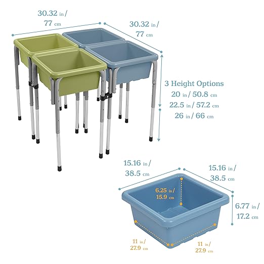 ECR4Kids 4-Station Sand and Water Adjustable Play Table, Sensory Bins, Fern Green/Powder Blue