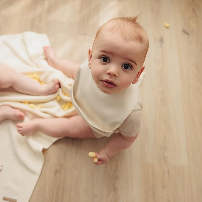 Vegan Leather Easy Clean Baby Bibs with Practical Pocket and Snaps - Great for Feeding and Teething Infants 0-12 Months