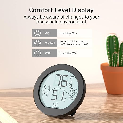 SECRUI Hygrometer Thermometer for Room Temperature Humidity Meter Indoor Thermometer Accuracy Calibration LCD Temperature Sensor with Maximum and Minimum Records, TH1,Black