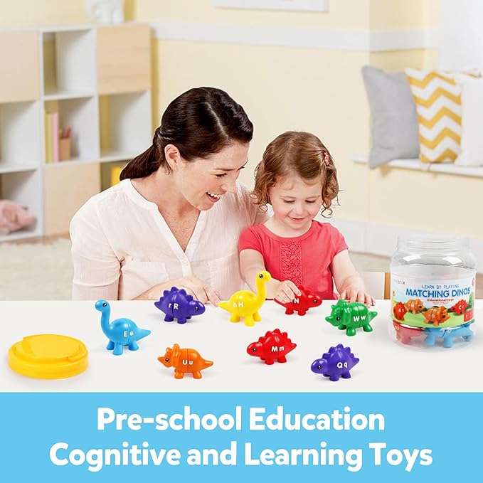 Matching Letters Counting Dinosaur Toys with Double-Sided ABC Alphabet Preschool Learning Uppercase Lowercase Sensory Sorting Educational Montessori Toy Sets for Kids Toddler Aged 3+ Years Old