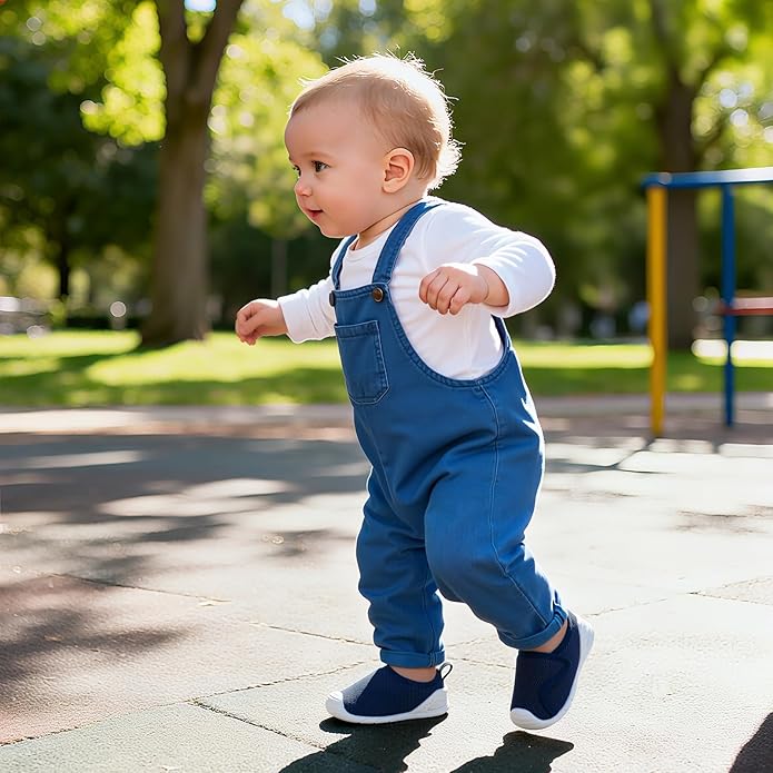 Baby Boys Girls First Walking Shoes Wide Toe Box Infant Sneakers Lightweight Breathable Slip On Barefoot Shoes