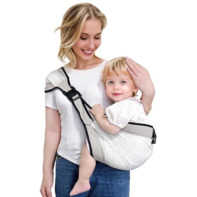 Baby Mesh Sling Carrier Toddler Carrier for Boys & Girls, Lightweight Breathable Summer Baby Wrap, Adjustable & Non-Slip Half Wrapped Baby Carrier (Mesh-Gray)