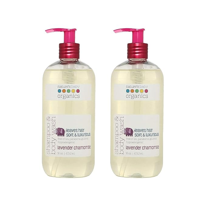 Nature's Baby Organics 3 -in-1 Baby Shampoo, Body Wash and Face Wash, Formulated for Problem and Sensitive Skin, No Sulfate or Artificial Fragrances - Tear Free - Lavender Chamomile 16oz (Pack of 2)