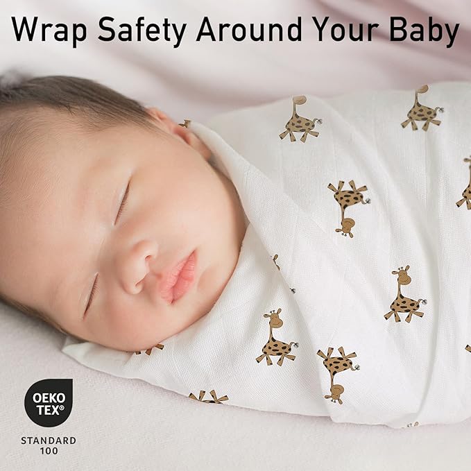 GLLQUEN BABY Receiving Blanket Boy Cotton Muslin Swaddle Blankets Girl Newborn Squares Breathable & Soft Thin Baby Blankets Cloths Double Absorbent Infant Swaddling Wrap - 6 Pack (Giraffe)