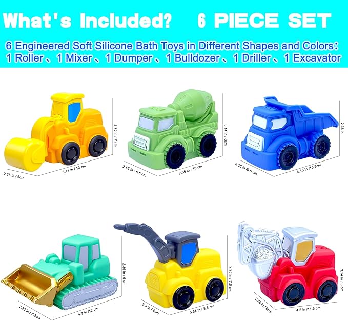 Vehicle Floating Bath Toys 6 Pack Mold Free Infant Bath Tub Toys - No Hole Bathtub Toys for Toddlers 1-3 Water Pool Toys for Baby Toddler Ages