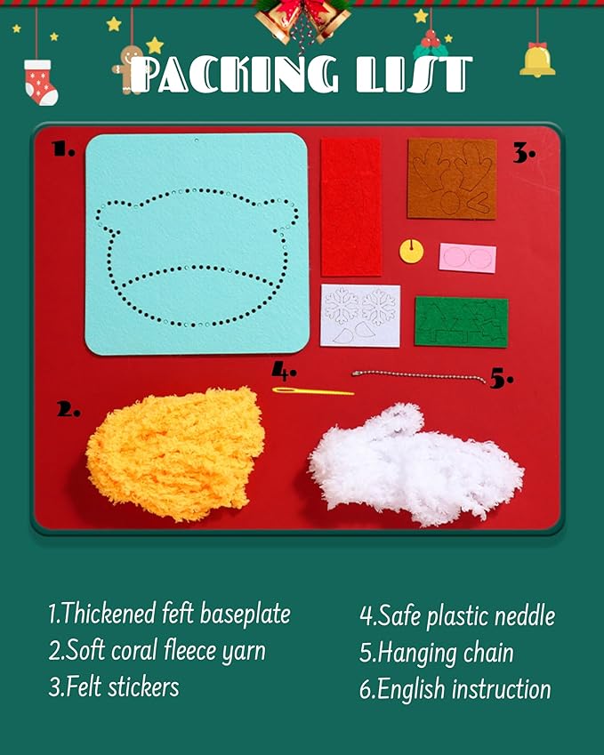 PupuMiao Sewing Kit for Kids DIY Embroidery Sewing Kit Cute Animal Sewing Projects Easy Crafts with English Instructions, Perfect for Beginners, Girls Boys Ages 4-12 (Christmas Theme)