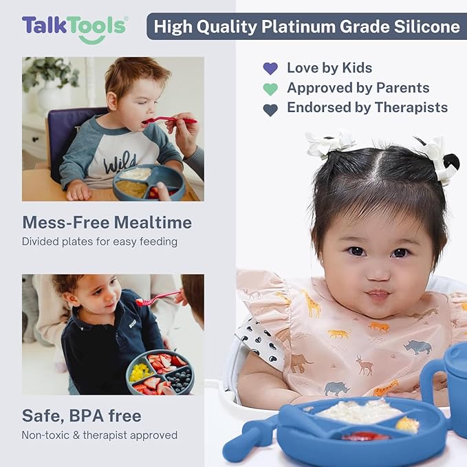 TalkTools Itsy Plate Must-Have Silicone Baby Plates with Suction | Non-Toxic Toddler Feeding Plate | Divided Portion Control Tray | BPA-Free, Easy-Clean, Travel-Friendly Baby Dishware - Made in USA