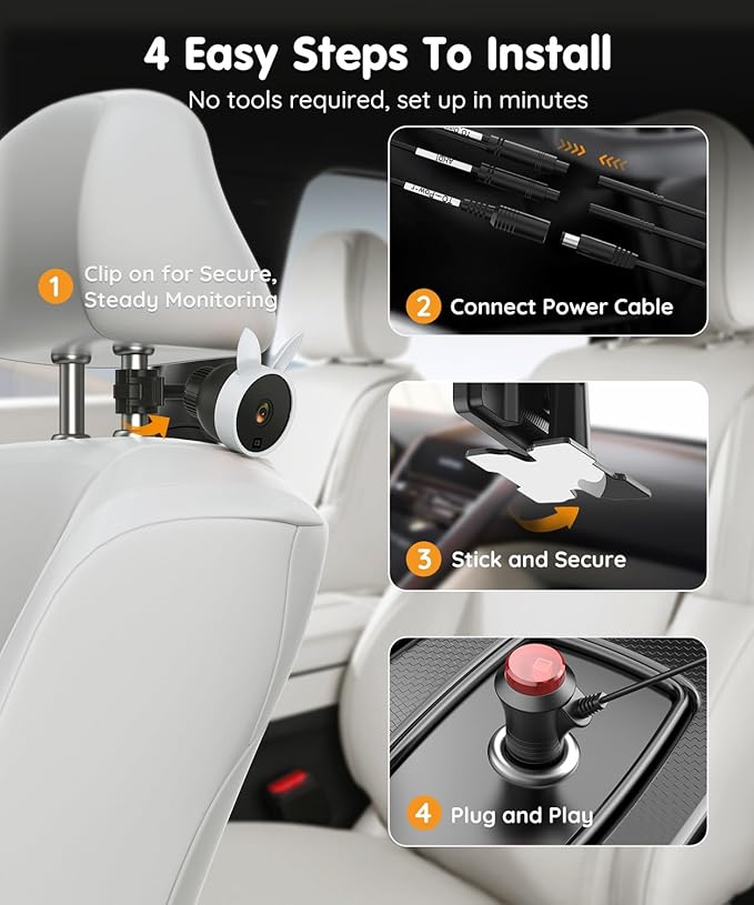 Babyvue BV3PRO 7.2" Dual Car Camera Baby Monitor, 1080P HD Split Screen, IR Night Vision, Double Car Camera for 2 Baby, Easy Setup for Carseat, Perfect for Family Travel, Pet Friendly