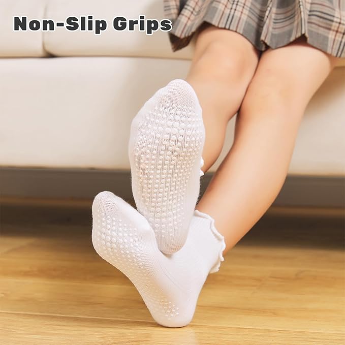 6 Pairs Toddler Ruffle Socks for Girls Baby Grip Socks Non Slip Socks Cute Grippy Frilly