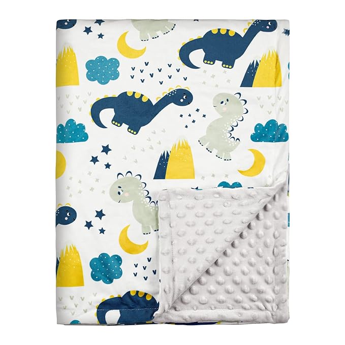 Baby Blankets for Boys, Dinosaur Super Soft Nursery Minky Blanket for Newborn Baby, Double Layer with Dotted Backing, Essentials Receiving Bed Throw Blanket Stroller Crib Shower Gifts, 30 x 40 Inch