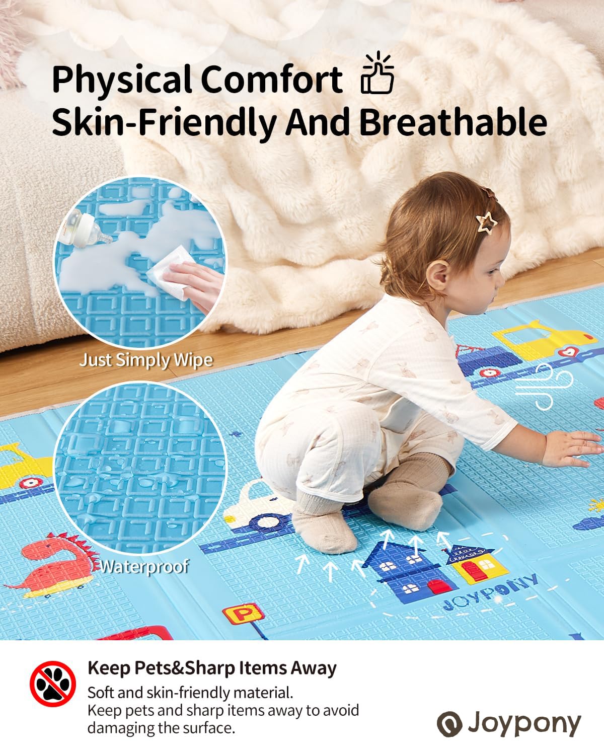 Baby Play Mat, Foldable Play Mats for Babies and Toddlers, Waterproof & Anti-Slip Baby Floor Mat for Tummy Time, Baby Mat for Floor with Travel Bag for Indoor Outdoor 71x59x0.4 inches