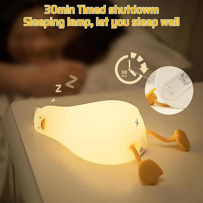 LED Lying Flat Duck Night Light, 3 Level Dimmable Nursery Nightlight, Cute Lamps Silicone Squishy Light Up Duck, Rechargeable Bedside Touch Lamp for Nursery College Dorm Decor Trendy Stuff