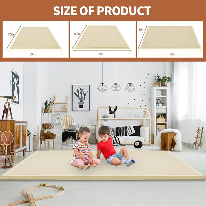 Baby Play Mat for Floor - 1.4" Thick Memory Foam Rug, 80"x80" Playpen Tummy Time Mat, Soft Velvet Nursery Rug, Large Padded Crawling Mat, Cushioned Pads for Playroom Toddlers, Infants, Yoga, Tatami